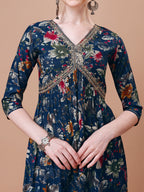 Alia Cut Floral Printed Embroidered Kurta With Pant & Dupatta, Multicolor - Hiral Fashion | Grocsy