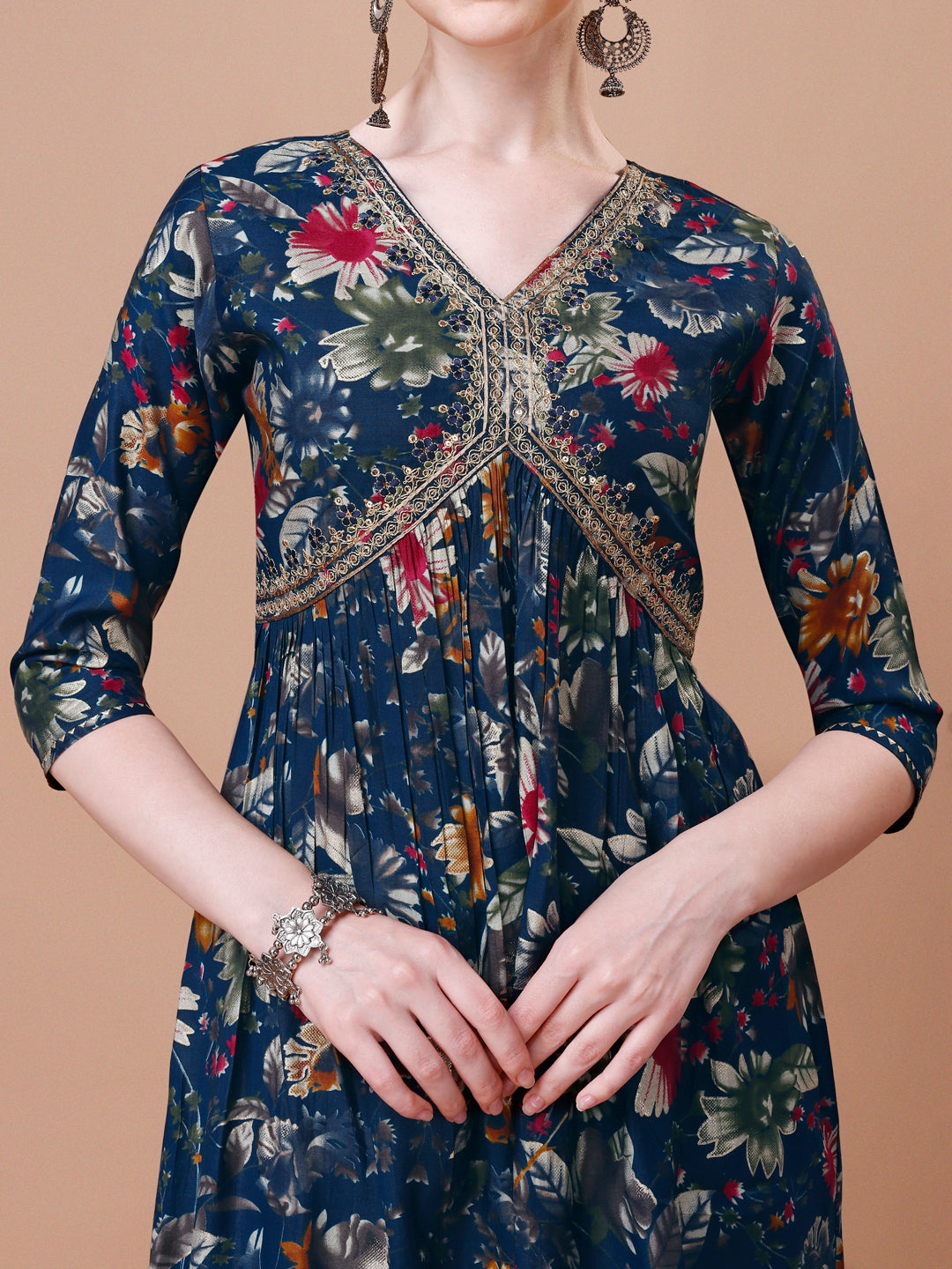 Alia Cut Floral Printed Embroidered Kurta With Pant & Dupatta, Multicolor - Hiral Fashion | Grocsy