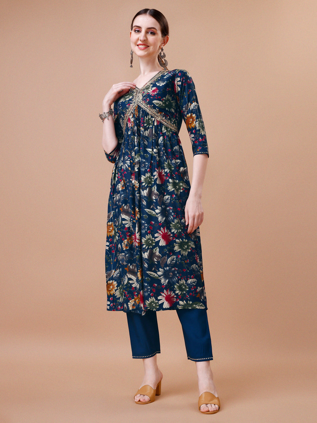 Alia Cut Floral Printed Embroidered Kurta With Pant & Dupatta, Multicolor - Hiral Fashion | Grocsy