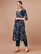 Alia Cut Floral Printed Embroidered Kurta With Pant & Dupatta, Multicolor - Hiral Fashion | Grocsy
