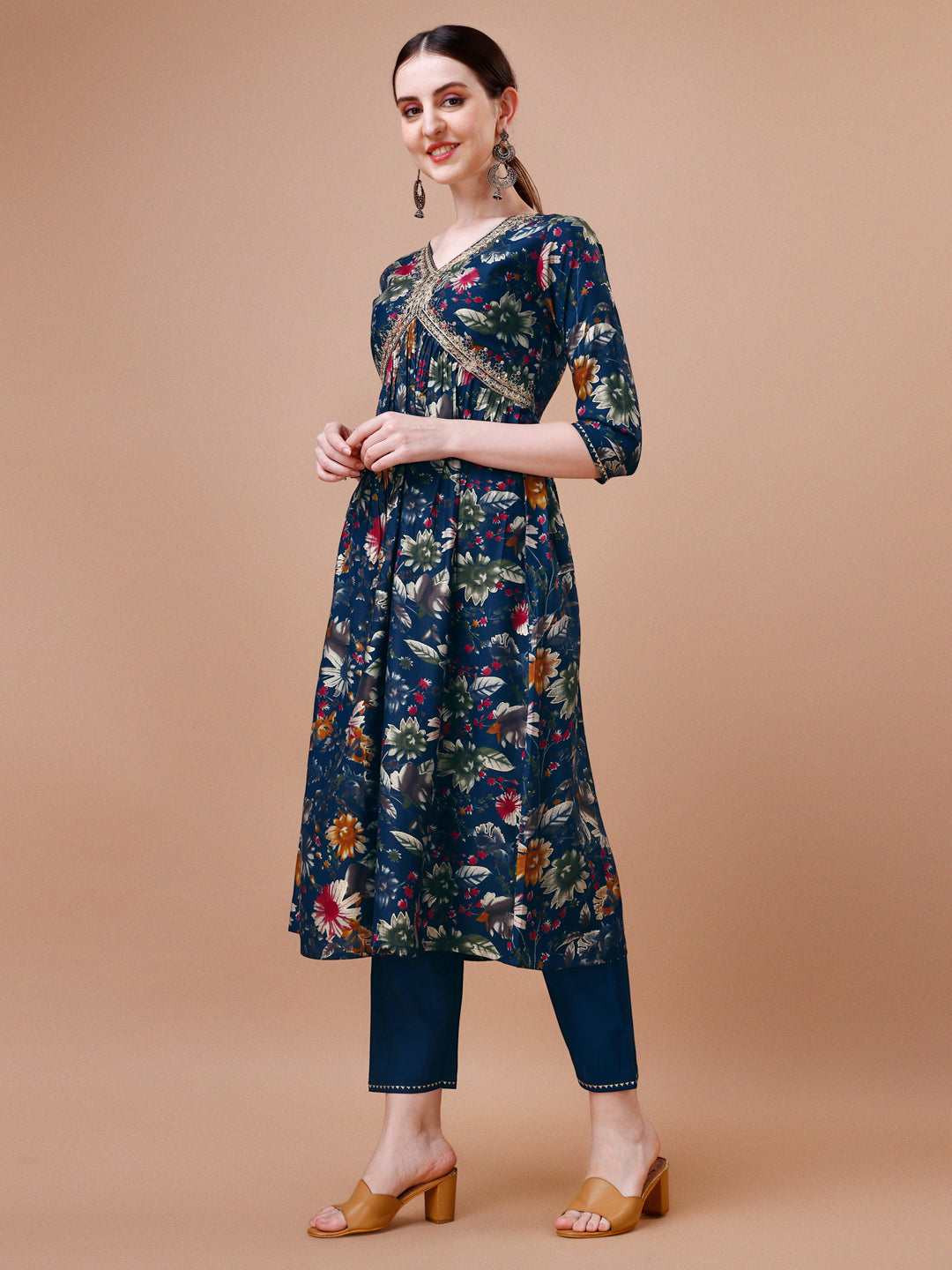 Alia Cut Floral Printed Embroidered Kurta With Pant & Dupatta, Multicolor - Hiral Fashion | Grocsy