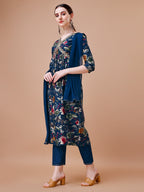 Alia Cut Floral Printed Embroidered Kurta With Pant & Dupatta, Multicolor - Hiral Fashion | Grocsy