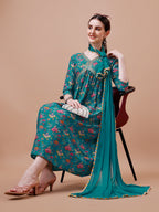 Alia Cut Embroidered & Floral Printed Kurta With Pant & Dupatta, Multicolor - Hiral Fashion | Grocsy