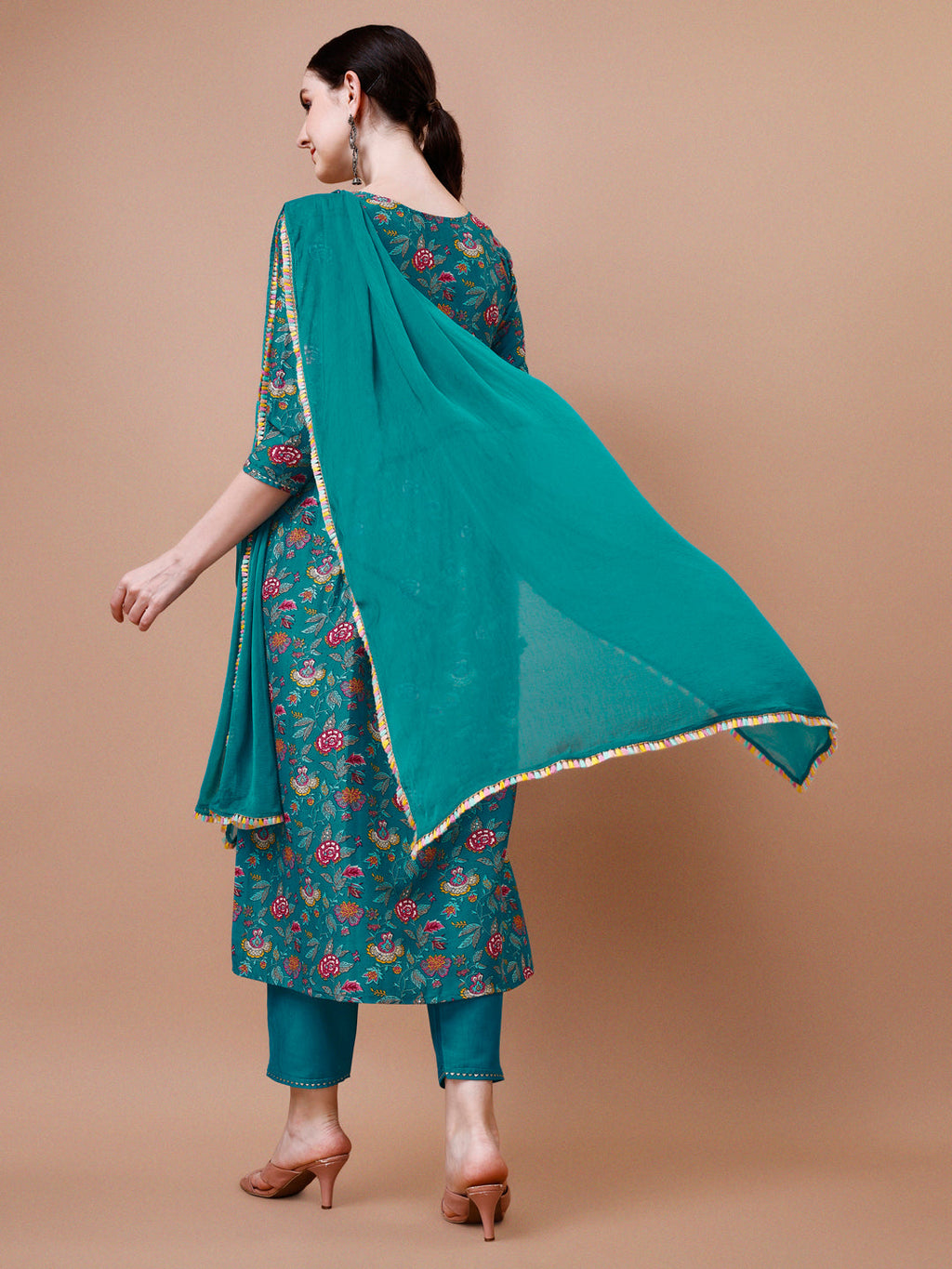 Alia Cut Embroidered & Floral Printed Kurta With Pant & Dupatta, Multicolor - Hiral Fashion | Grocsy