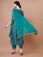 Alia Cut Embroidered & Floral Printed Kurta With Pant & Dupatta, Multicolor - Hiral Fashion | Grocsy