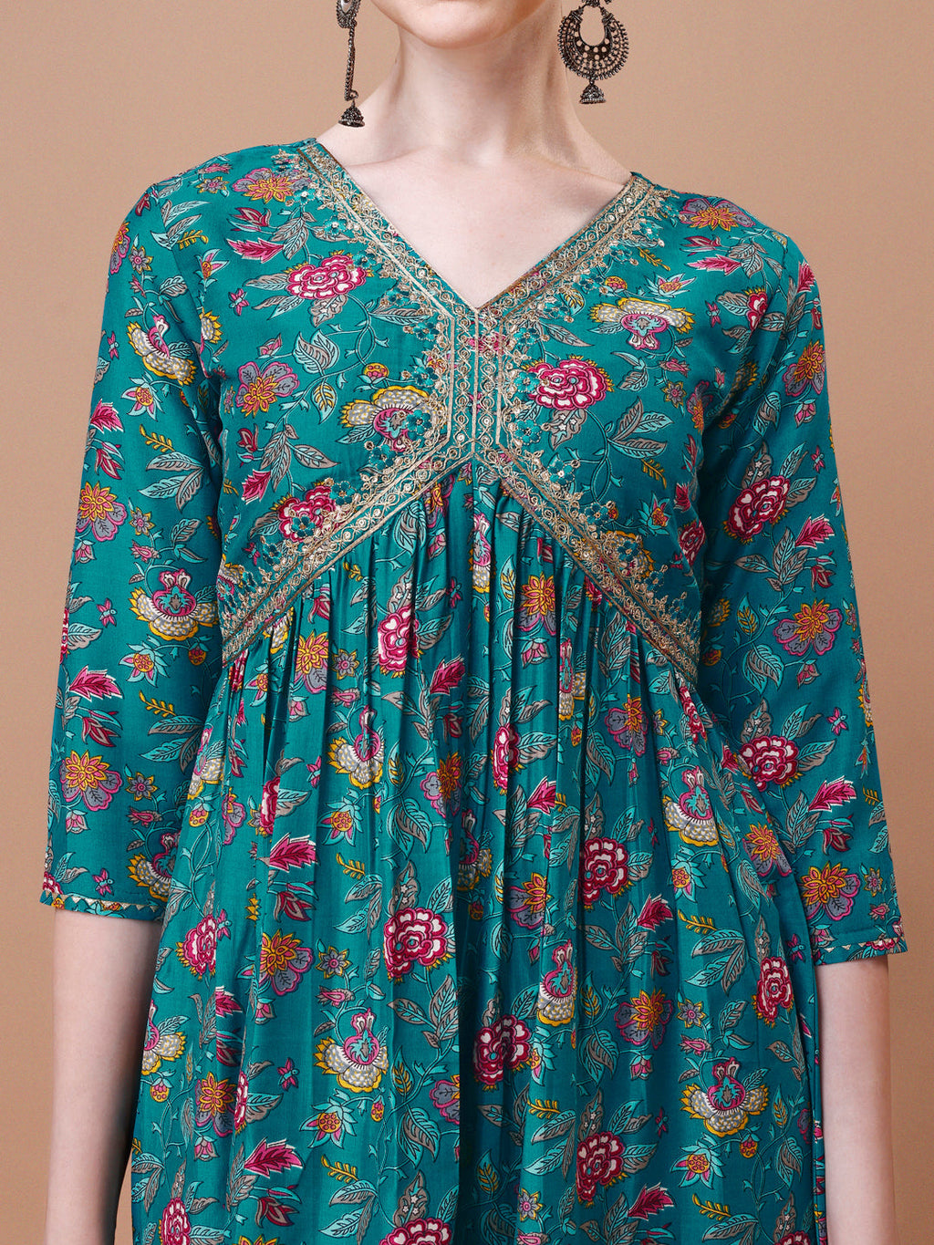 Alia Cut Embroidered & Floral Printed Kurta With Pant & Dupatta, Multicolor - Hiral Fashion | Grocsy
