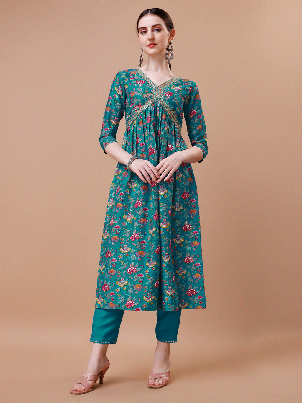 Alia Cut Embroidered & Floral Printed Kurta With Pant & Dupatta, Multicolor - Hiral Fashion | Grocsy