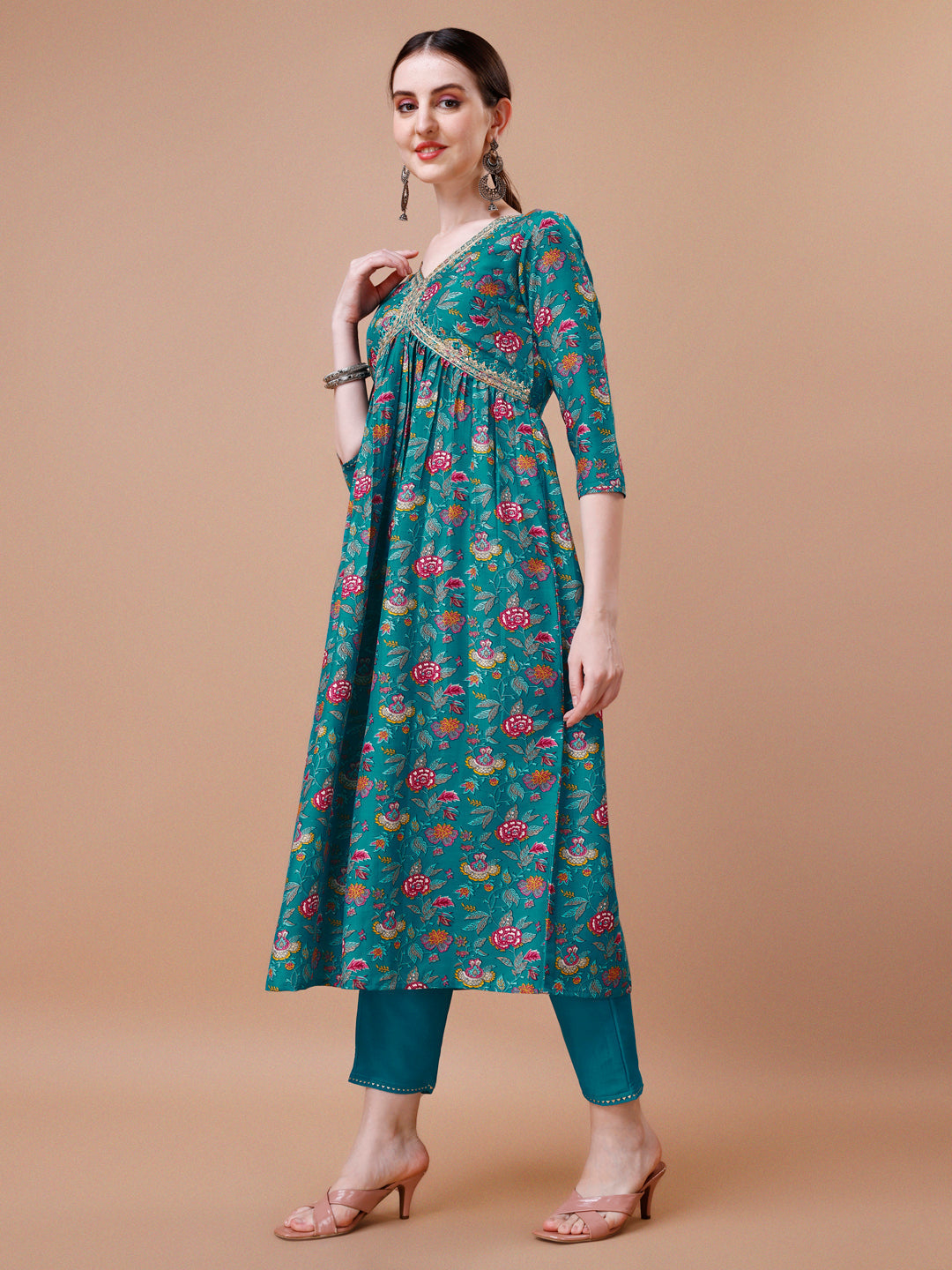Alia Cut Embroidered & Floral Printed Kurta With Pant & Dupatta, Multicolor - Hiral Fashion | Grocsy