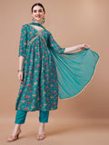 Alia Cut Embroidered & Floral Printed Kurta With Pant & Dupatta, Multicolor - Hiral Fashion | Grocsy