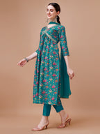 Alia Cut Embroidered & Floral Printed Kurta With Pant & Dupatta, Multicolor - Hiral Fashion | Grocsy