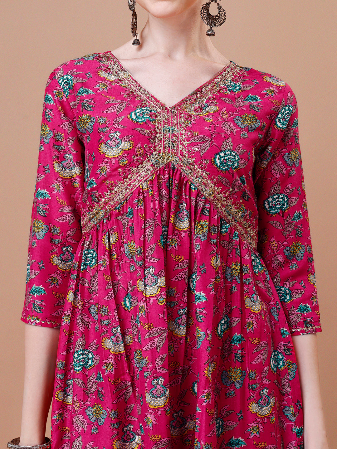Alia Cut Embroidered & Floral Printed Kurta With Pant & Dupatta, Multicolor - Hiral Fashion | Grocsy