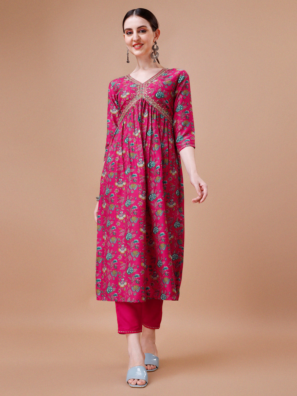 Alia Cut Embroidered & Floral Printed Kurta With Pant & Dupatta, Multicolor - Hiral Fashion | Grocsy