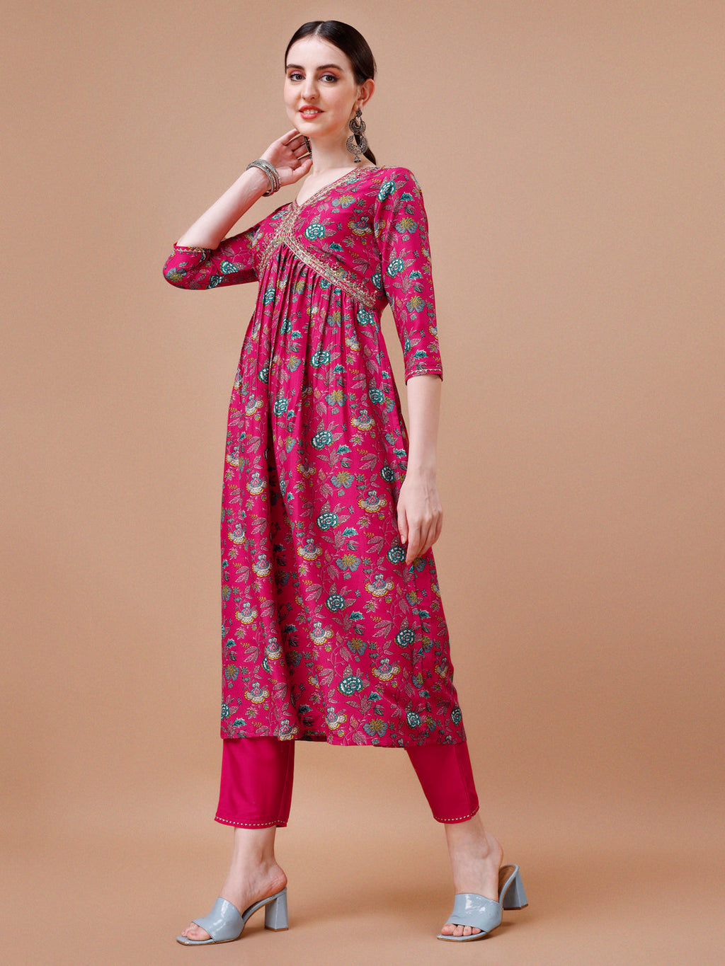 Alia Cut Embroidered & Floral Printed Kurta With Pant & Dupatta, Multicolor - Hiral Fashion | Grocsy