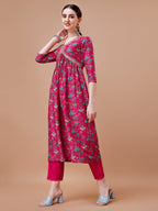 Alia Cut Embroidered & Floral Printed Kurta With Pant & Dupatta, Multicolor - Hiral Fashion | Grocsy
