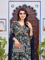 Alia Cut Floral Embroidered Kurta With Pant & Dupatta, Multicolor - Hiral Fashion | Grocsy