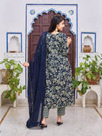 Alia Cut Floral Embroidered Kurta With Pant & Dupatta, Multicolor - Hiral Fashion | Grocsy