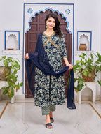 Alia Cut Floral Embroidered Kurta With Pant & Dupatta, Multicolor - Hiral Fashion | Grocsy
