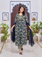 Alia Cut Floral Embroidered Kurta With Pant & Dupatta, Multicolor - Hiral Fashion | Grocsy