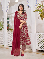 Alia Cut Floral Embroidered Kurta With Pant & Dupatta, Multicolor - Hiral Fashion | Grocsy
