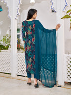 Alia Cut Embroidered & Floral Printed Kurta With Pant & Dupatta, Multicolor - Hiral Fashion | Grocsy