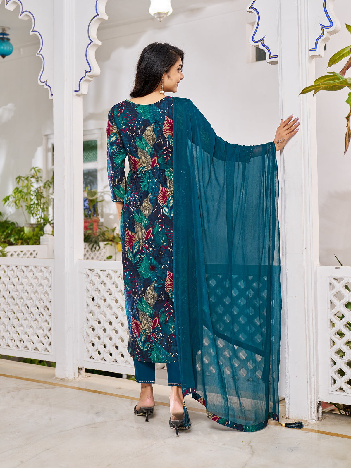 Alia Cut Embroidered & Floral Printed Kurta With Pant & Dupatta, Multicolor - Hiral Fashion | Grocsy