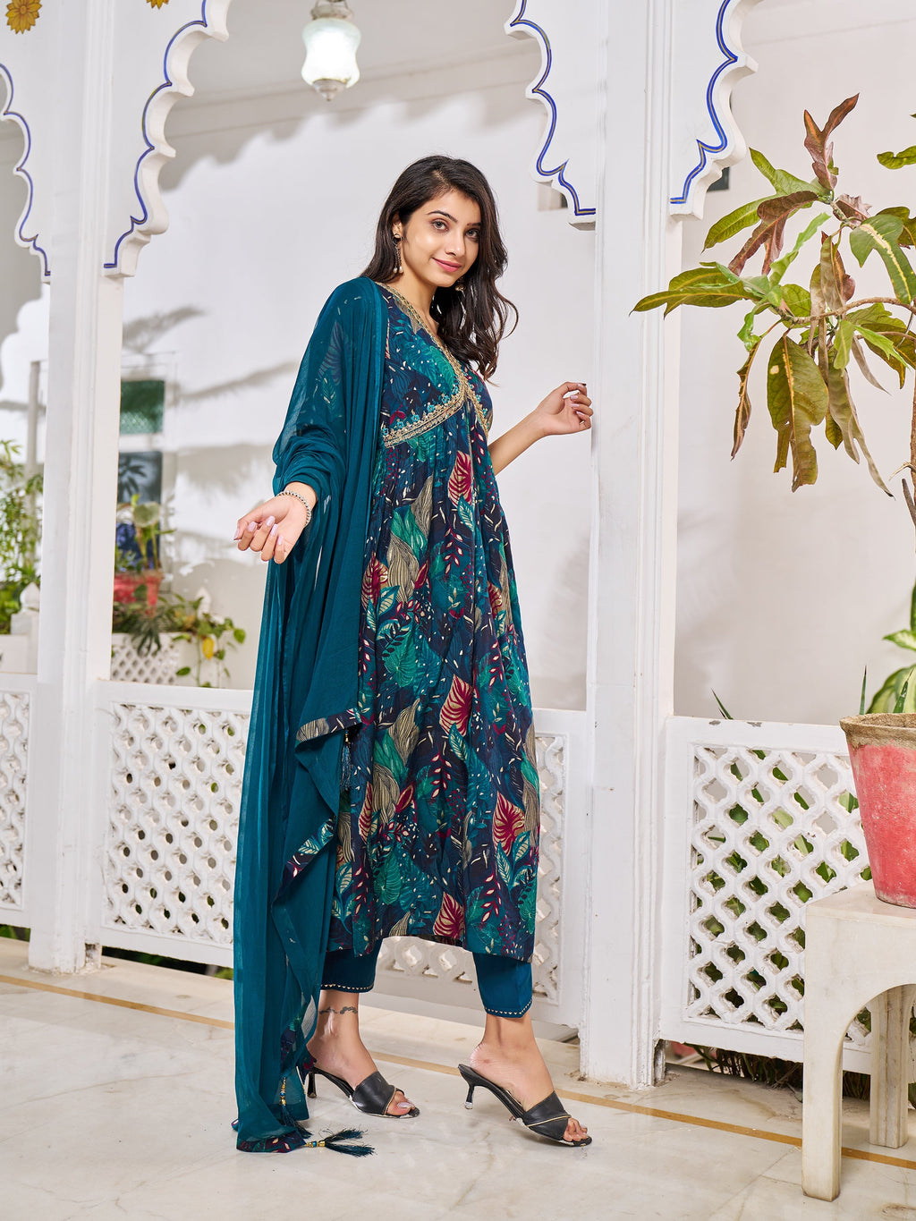 Alia Cut Embroidered & Floral Printed Kurta With Pant & Dupatta, Multicolor - Hiral Fashion | Grocsy