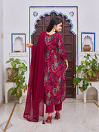 Alia Cut Embroidered & Floral Printed Kurta With Pant & Dupatta, Multicolor - Hiral Fashion | Grocsy
