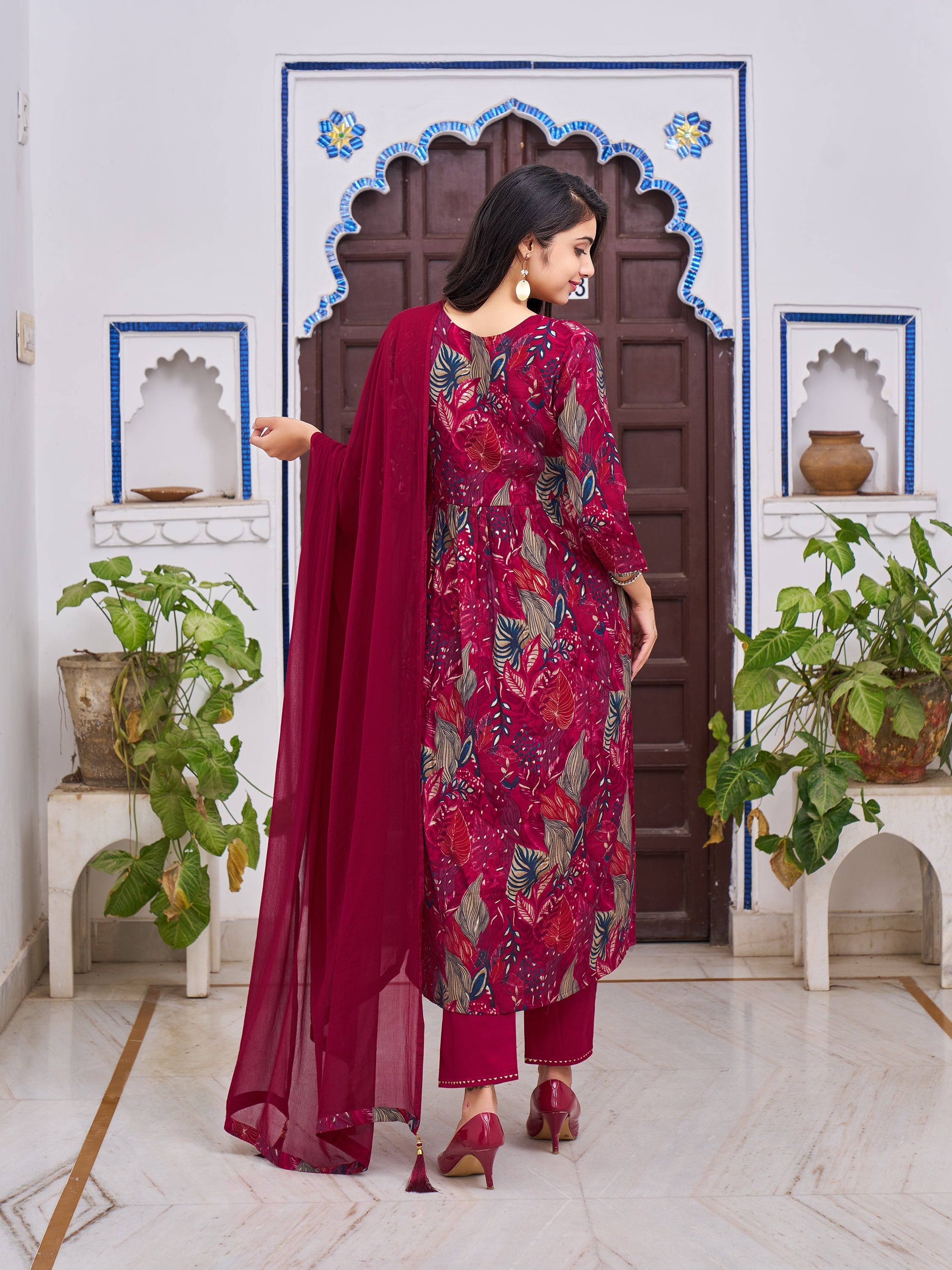 Alia Cut Embroidered & Floral Printed Kurta With Pant & Dupatta, Multicolor - Hiral Fashion | Grocsy