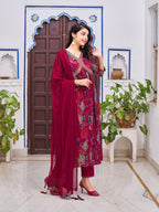 Alia Cut Embroidered & Floral Printed Kurta With Pant & Dupatta, Multicolor - Hiral Fashion | Grocsy