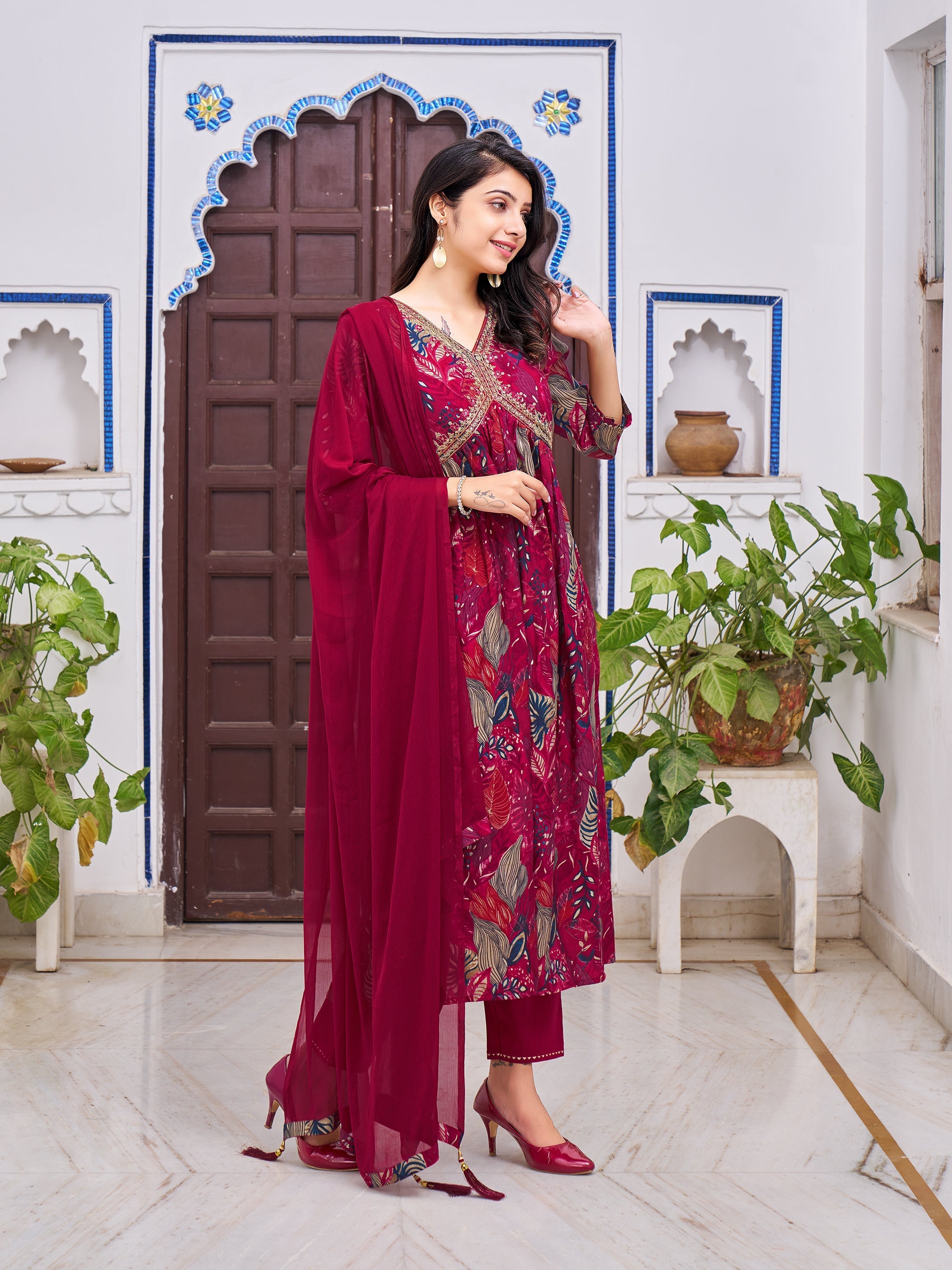 Alia Cut Embroidered & Floral Printed Kurta With Pant & Dupatta, Multicolor - Hiral Fashion | Grocsy