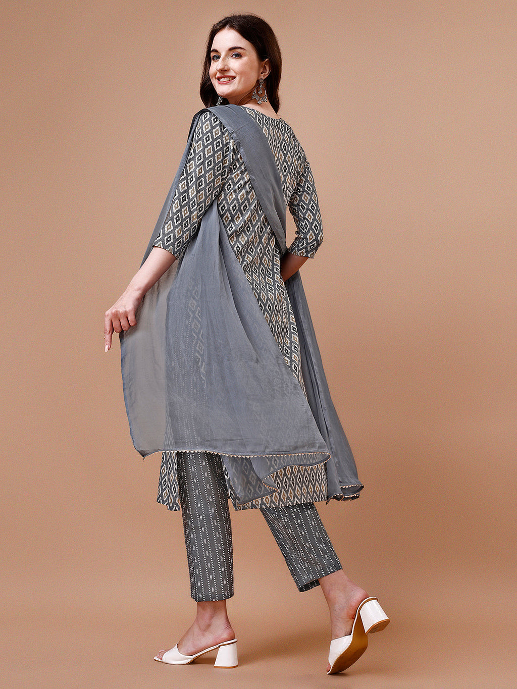 Ethnic Motifs Printed Cotton Kurta With Pant & Dupatta, Multicolor - Hiral Fashion | Grocsy