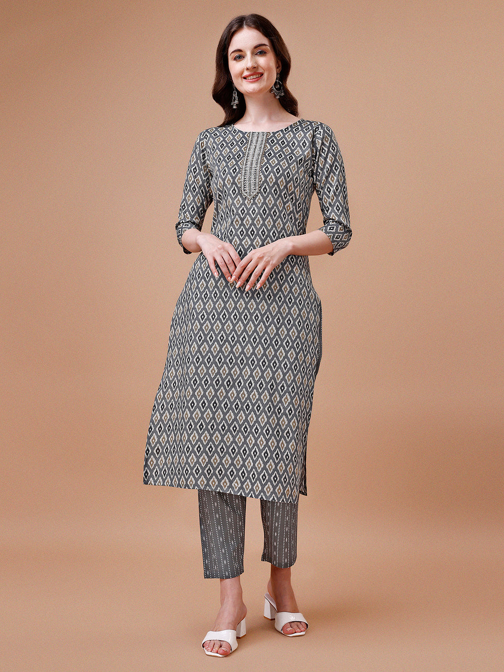 Ethnic Motifs Printed Cotton Kurta With Pant & Dupatta, Multicolor - Hiral Fashion | Grocsy