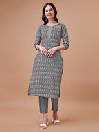 Ethnic Motifs Printed Cotton Kurta With Pant & Dupatta, Multicolor - Hiral Fashion | Grocsy