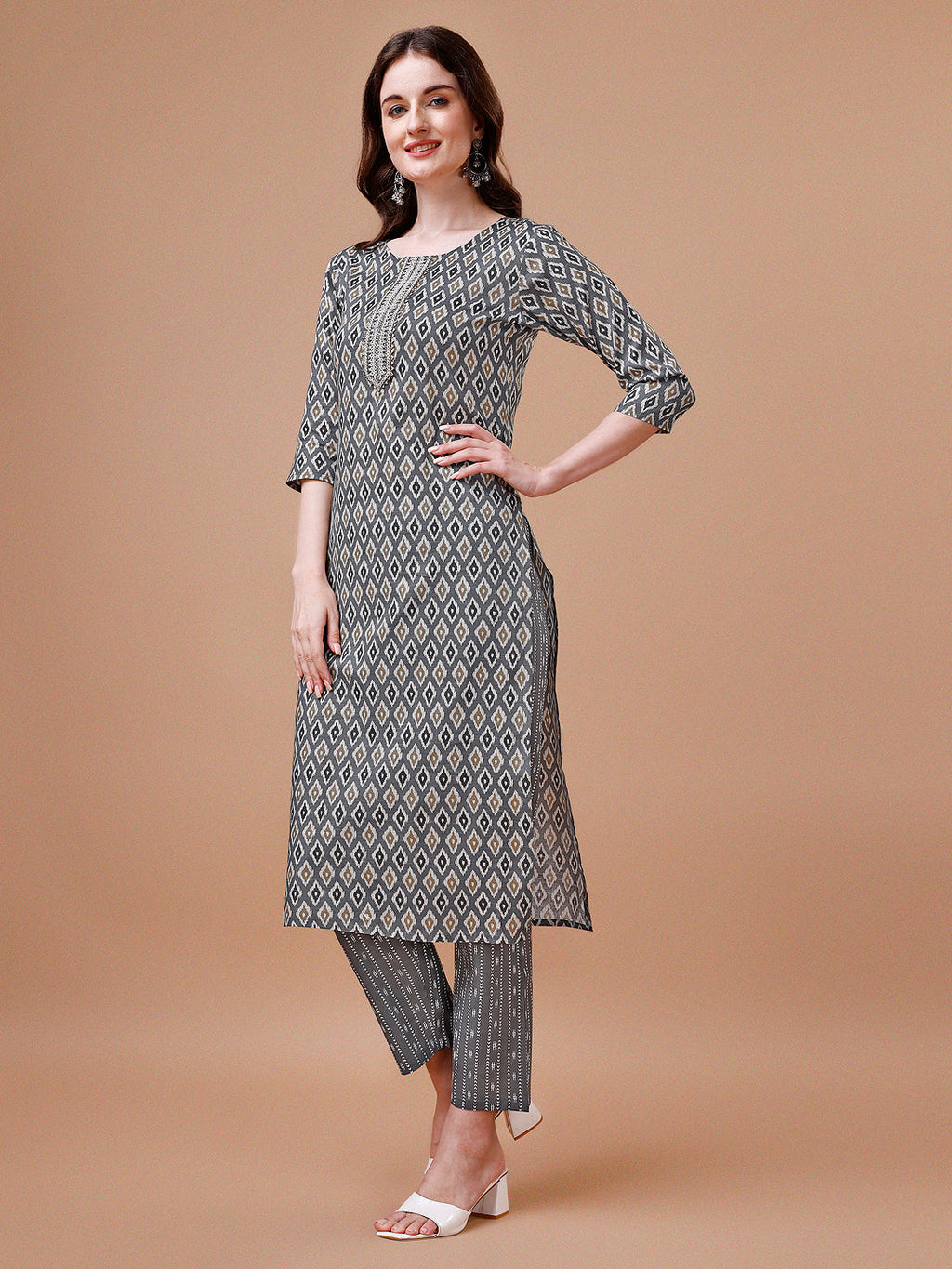 Ethnic Motifs Printed Cotton Kurta With Pant & Dupatta, Multicolor - Hiral Fashion | Grocsy