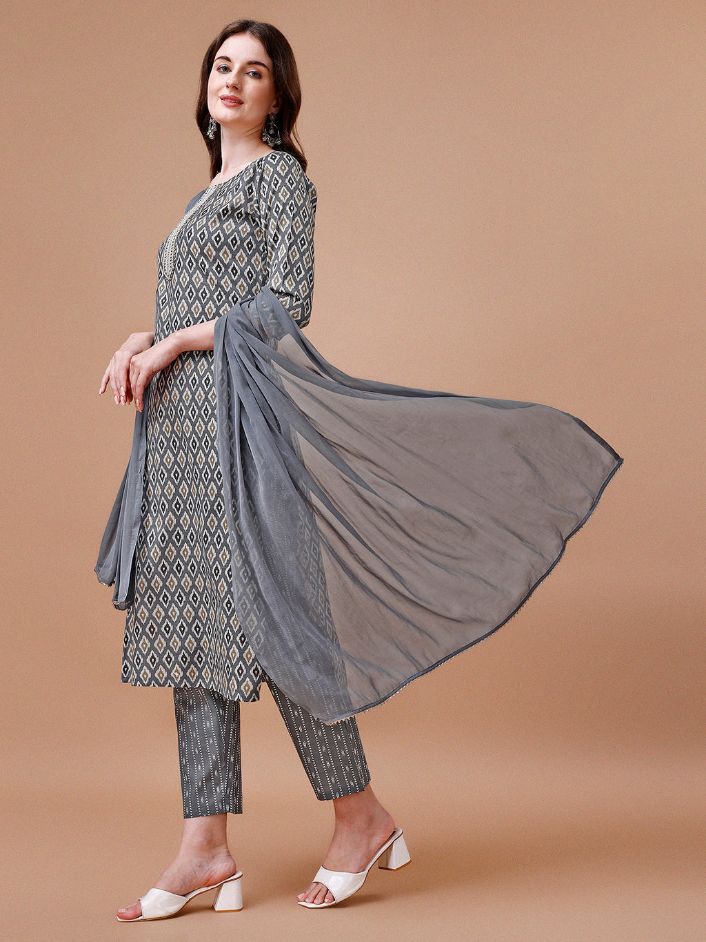 Ethnic Motifs Printed Cotton Kurta With Pant & Dupatta, Multicolor - Hiral Fashion | Grocsy