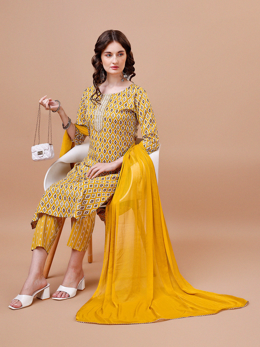 Ethnic Motifs Printed Cotton Kurta With Pant & Dupatta, Multicolor - Hiral Fashion | Grocsy