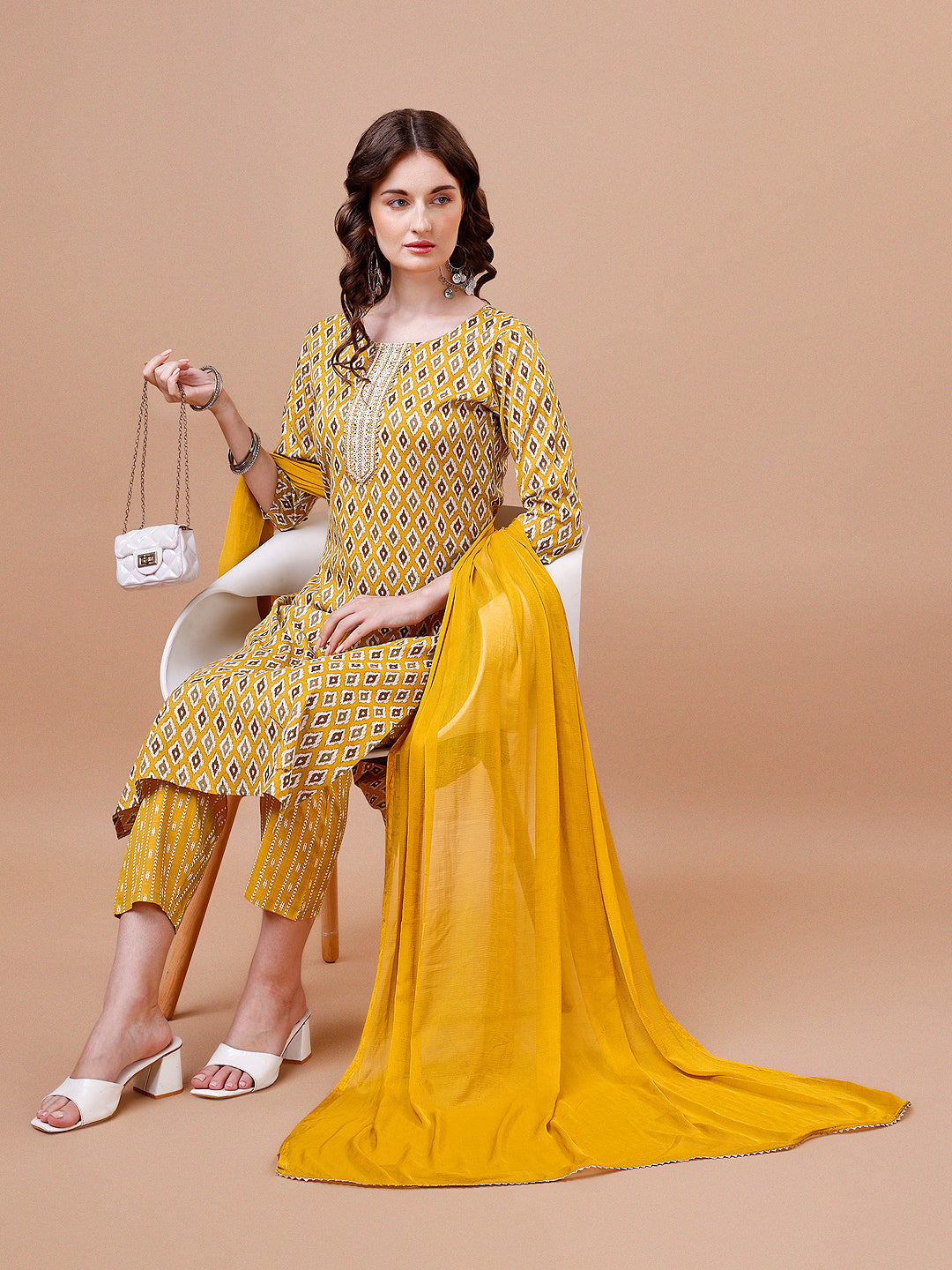 Ethnic Motifs Printed Cotton Kurta With Pant & Dupatta, Multicolor - Hiral Fashion | Grocsy
