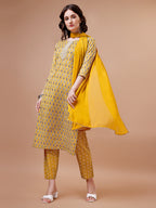 Ethnic Motifs Printed Cotton Kurta With Pant & Dupatta, Multicolor - Hiral Fashion | Grocsy