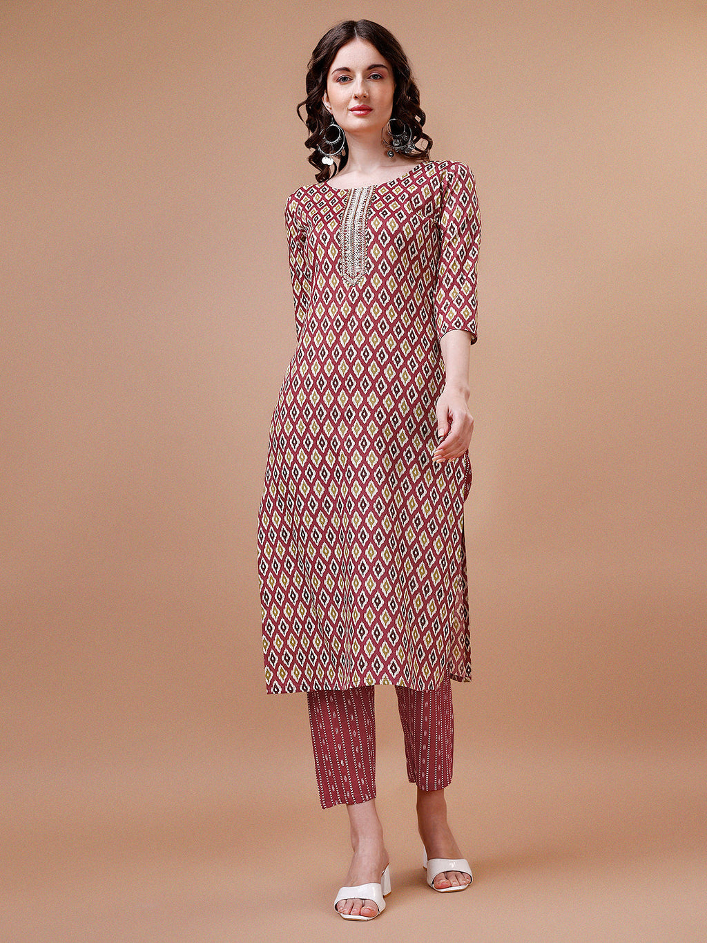 Ethnic Motifs Printed Cotton Kurta With Pant & Dupatta, Multicolor - Hiral Fashion | Grocsy