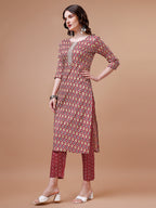 Ethnic Motifs Printed Cotton Kurta With Pant & Dupatta, Multicolor - Hiral Fashion | Grocsy