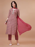 Ethnic Motifs Printed Cotton Kurta With Pant & Dupatta, Multicolor - Hiral Fashion | Grocsy