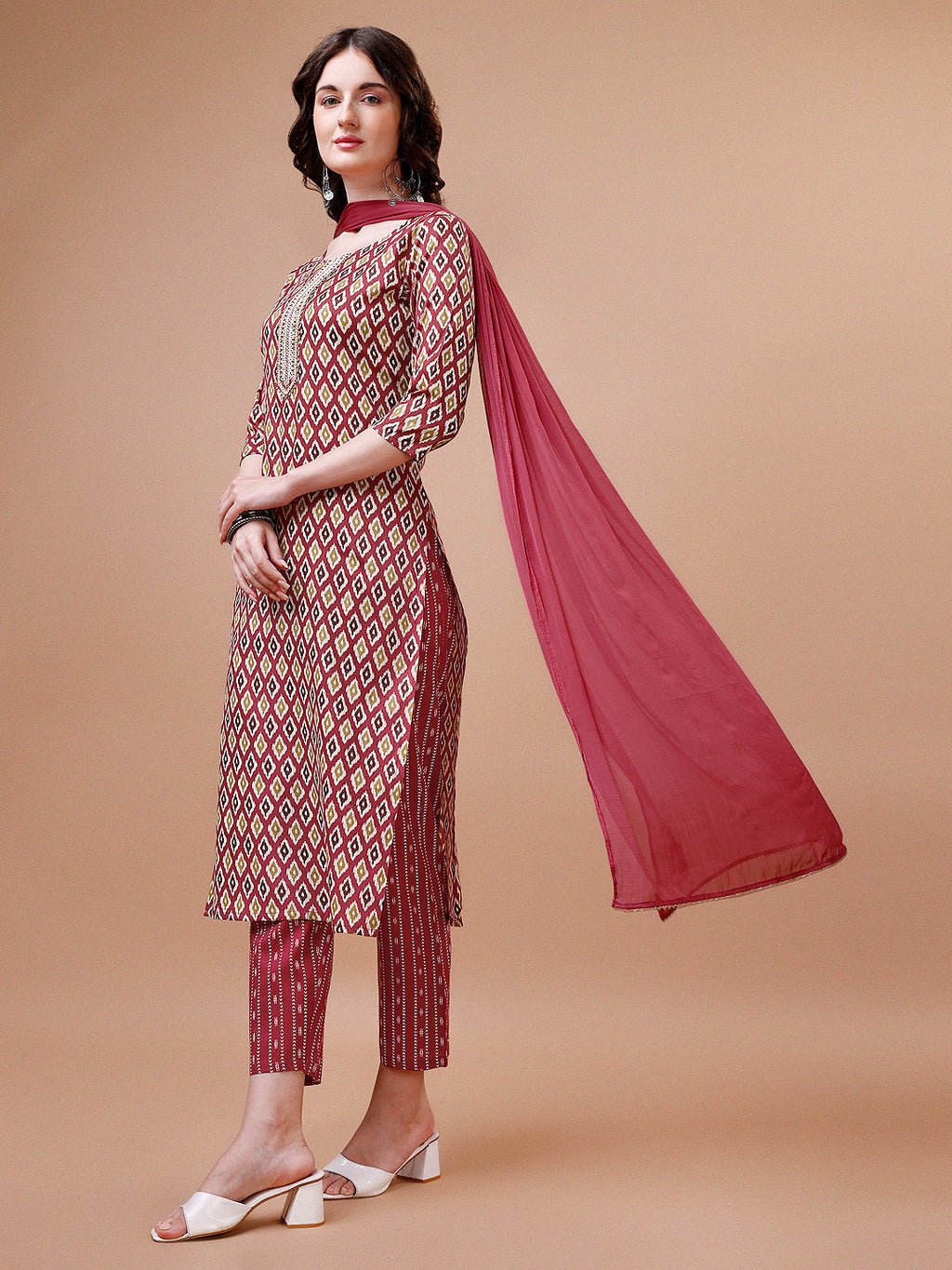 Ethnic Motifs Printed Cotton Kurta With Pant & Dupatta, Multicolor - Hiral Fashion | Grocsy