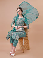 Ethnic Motifs Printed Cotton Kurta With Pant & Dupatta, Multicolor - Hiral Fashion | Grocsy