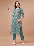 Ethnic Motifs Printed Cotton Kurta With Pant & Dupatta, Multicolor - Hiral Fashion | Grocsy