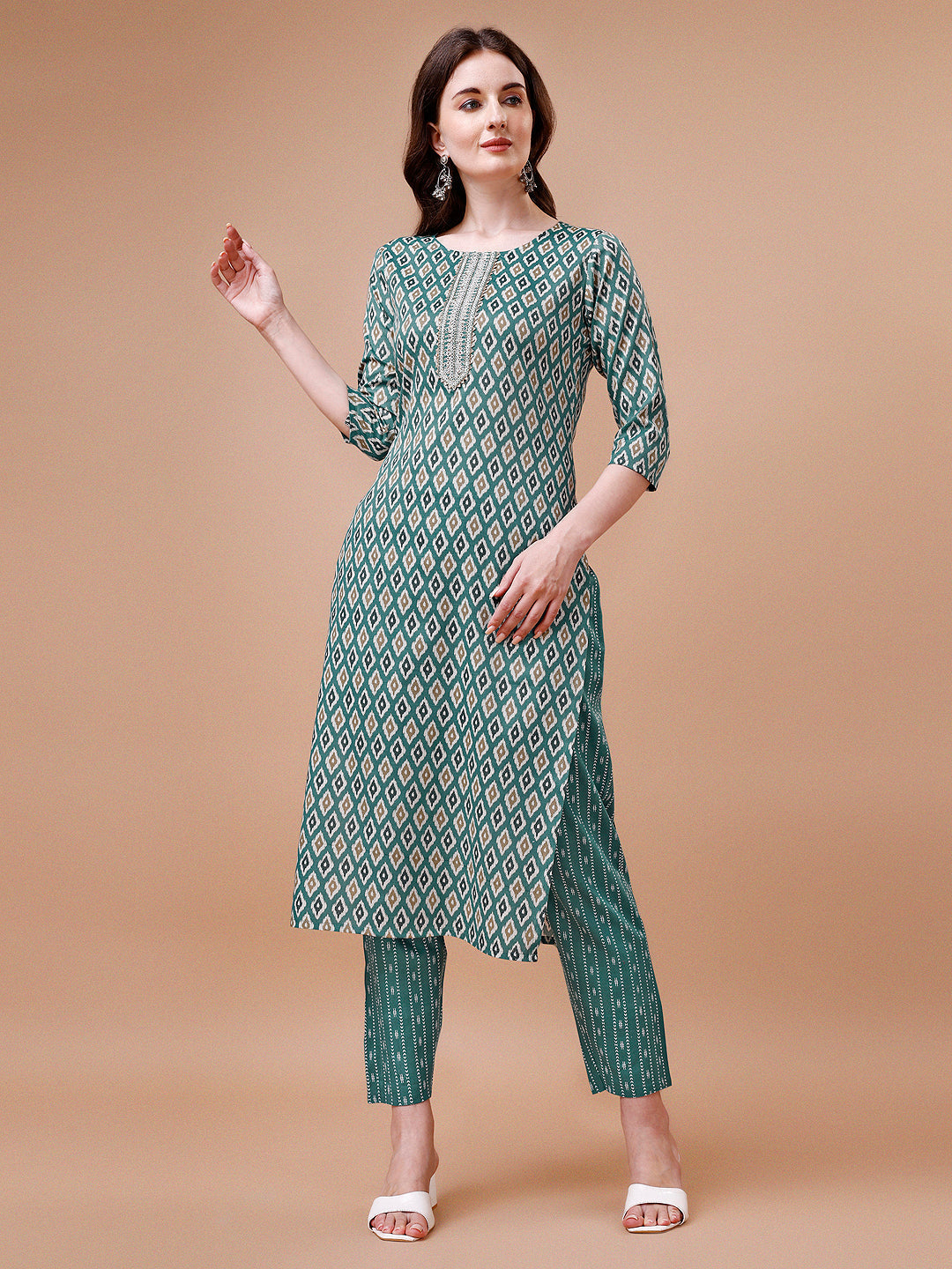 Ethnic Motifs Printed Cotton Kurta With Pant & Dupatta, Multicolor - Hiral Fashion | Grocsy