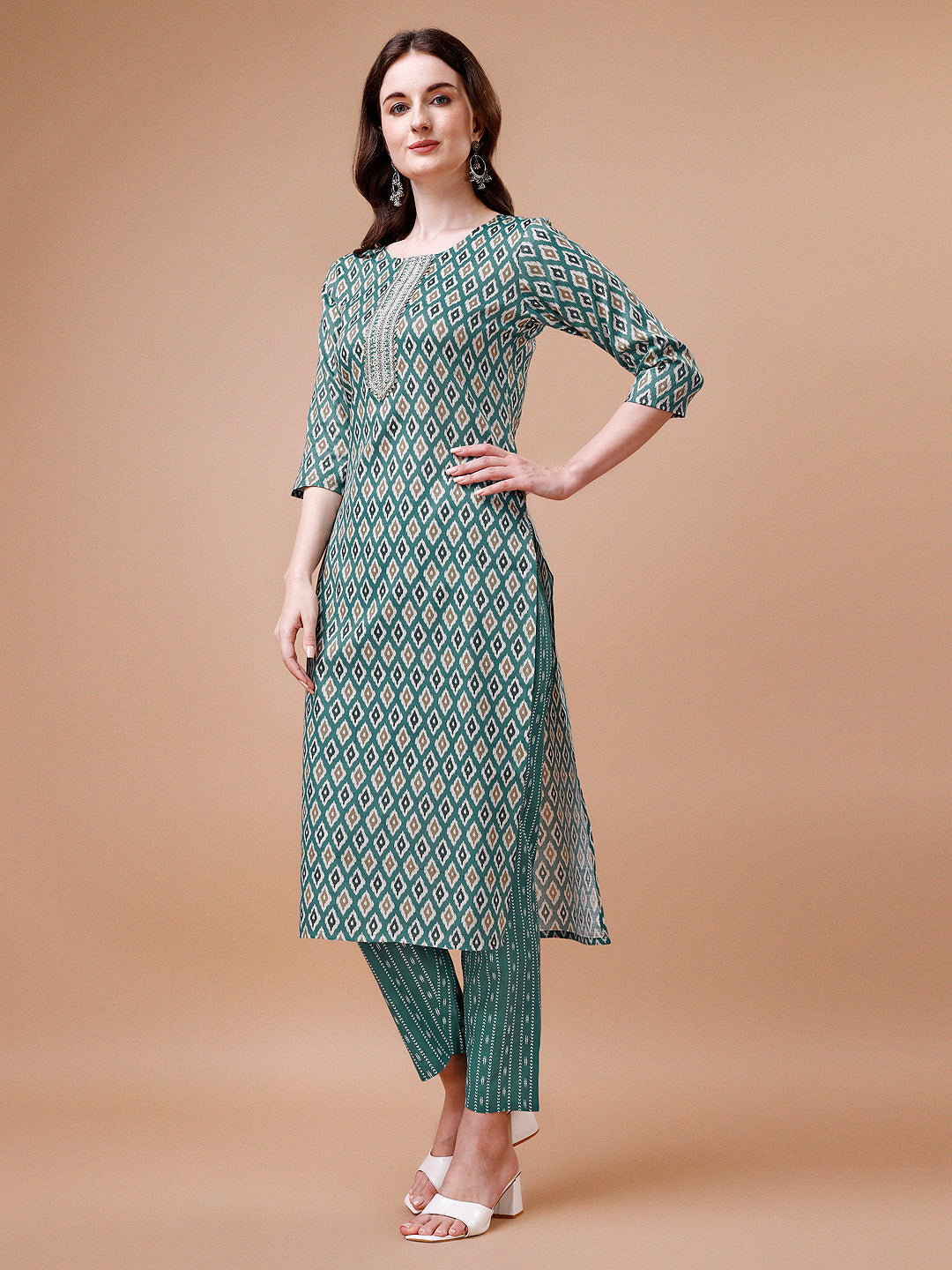 Ethnic Motifs Printed Cotton Kurta With Pant & Dupatta, Multicolor - Hiral Fashion | Grocsy