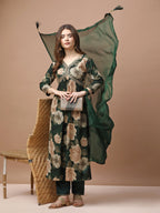 Alia Cut Rayon Embroidered & Floral Printed Kurta With Pant & Dupatta Premium, Multicolor - Hiral Fashion | Grocsy