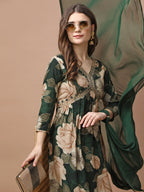 Alia Cut Rayon Embroidered & Floral Printed Kurta With Pant & Dupatta Premium, Multicolor - Hiral Fashion | Grocsy