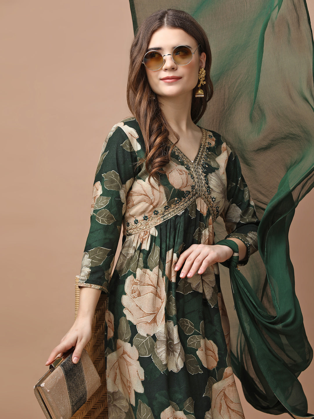 Alia Cut Rayon Embroidered & Floral Printed Kurta With Pant & Dupatta Premium, Multicolor - Hiral Fashion | Grocsy