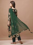 Alia Cut Rayon Embroidered & Floral Printed Kurta With Pant & Dupatta Premium, Multicolor - Hiral Fashion | Grocsy